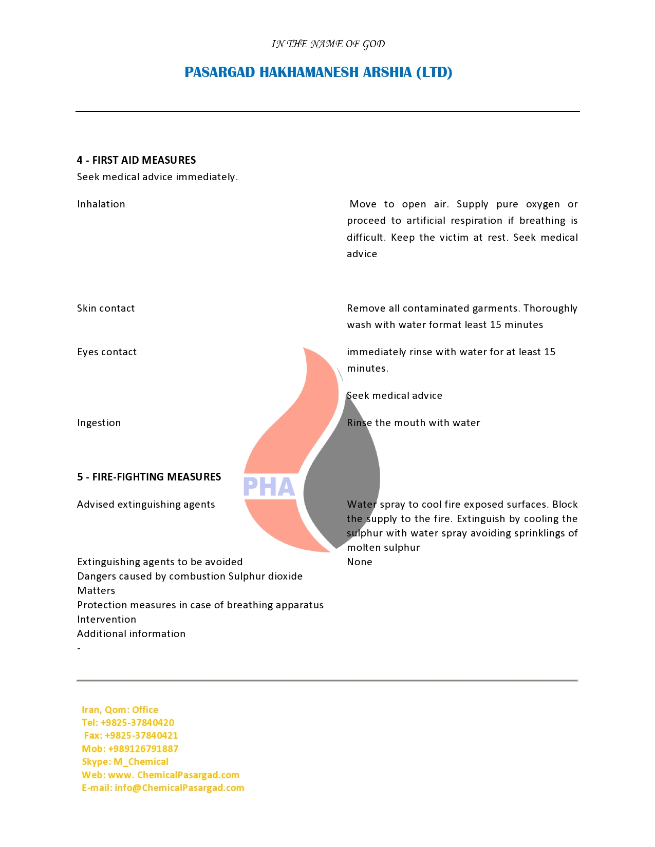 MATERIAL SAFETY DATA SHEET HIGH PURITY SULFUR