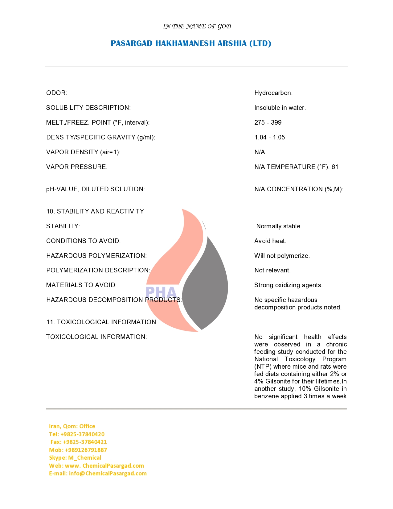 MSDS LUMP GILSONITE, NATURAL BITUMEN
