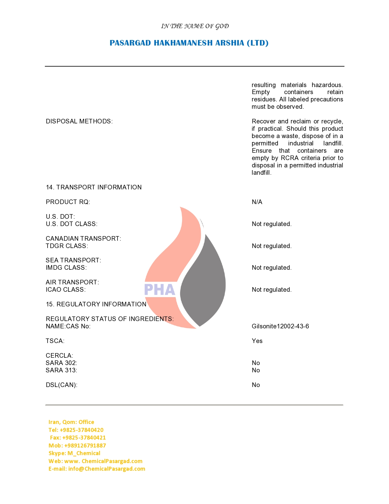 MATERIAL SAFETY DATA SHEET LUMP AND POWDER NATURAL BITUMEN